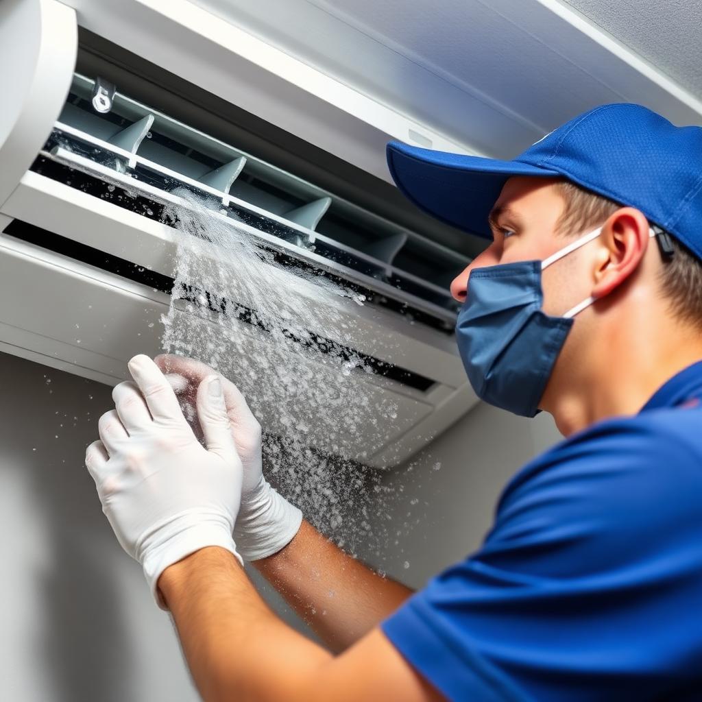 Cleaning aircon filter with water spray